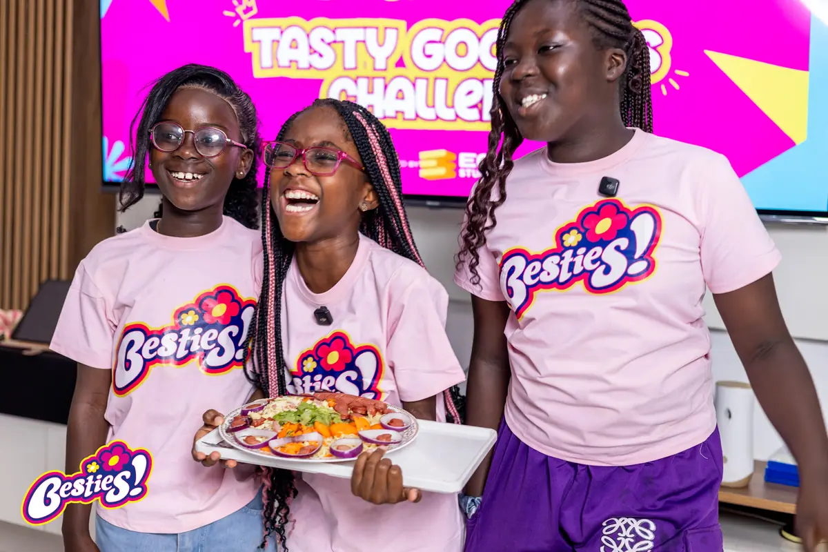 Besties laughing with their finished dish at the Tasty Goodness Challenge
